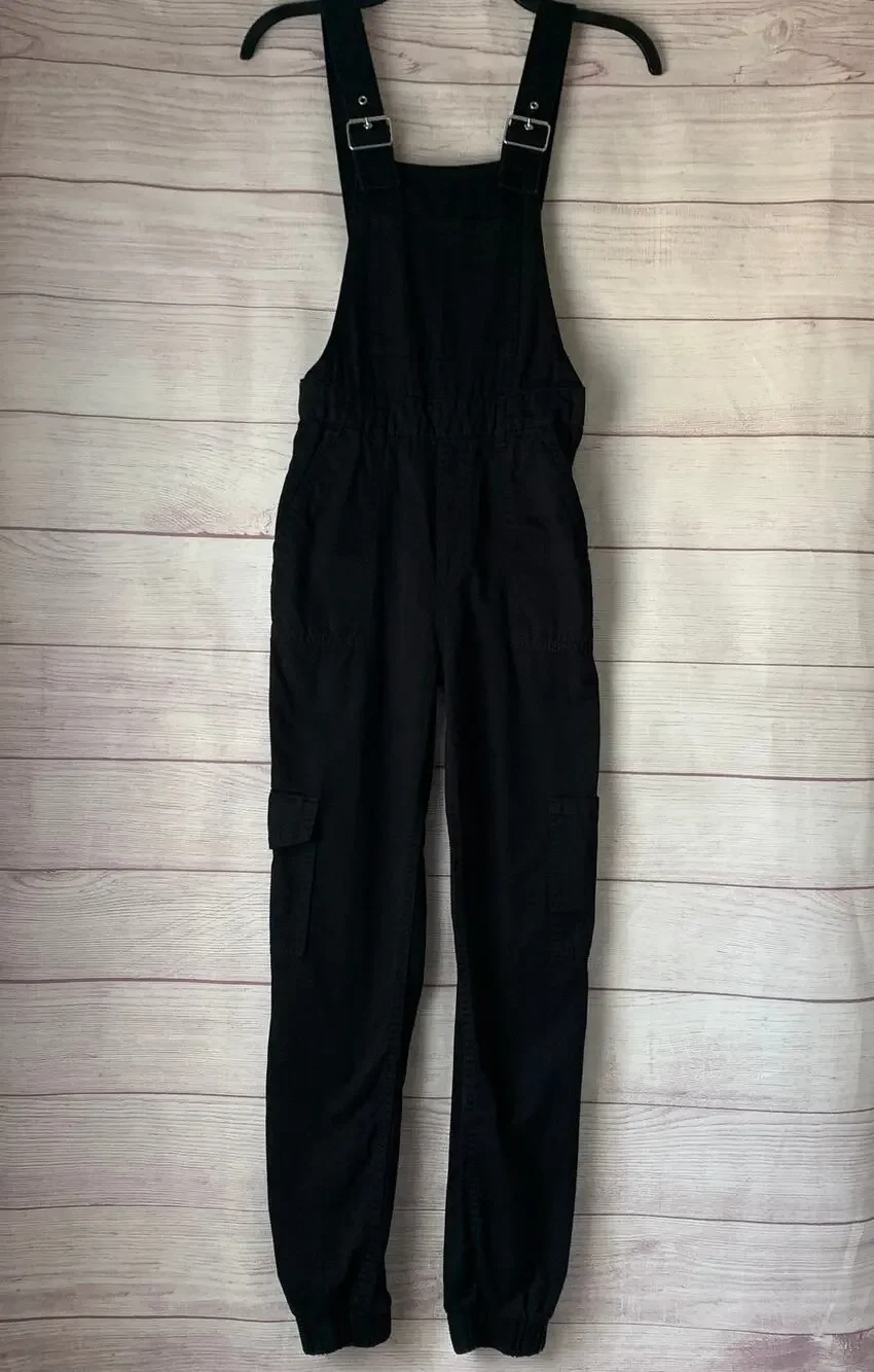 H&M Divided Black Bib Overall Jumpsuit Joggers Cargo Utility Size 0